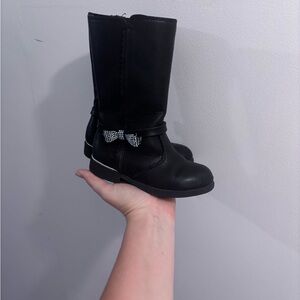 Self Esteem Black Kids Boots with Checkered Bow